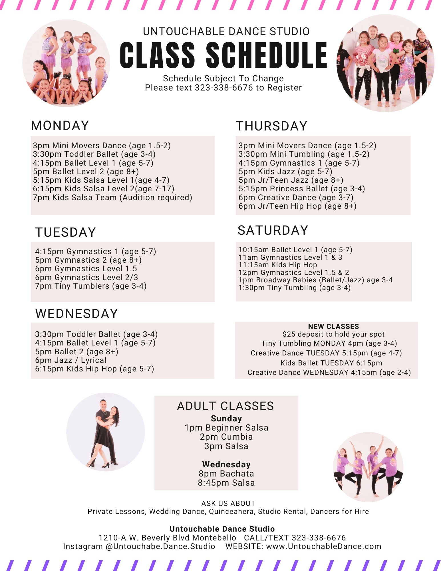 Class Schedule Dance Ballet Hip Hop Salsa Montebello Kids Adults 