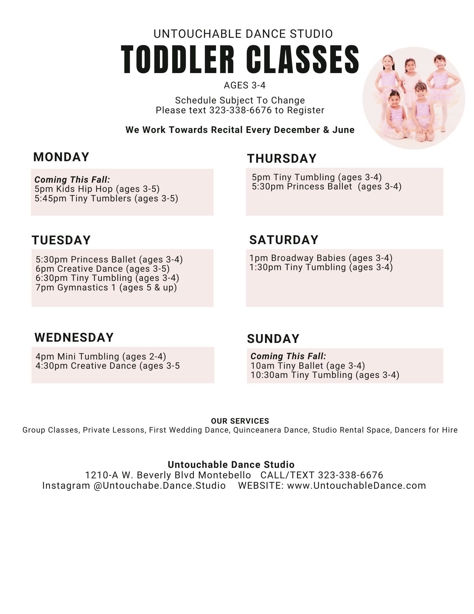 Toddler Dance Classes Schedule